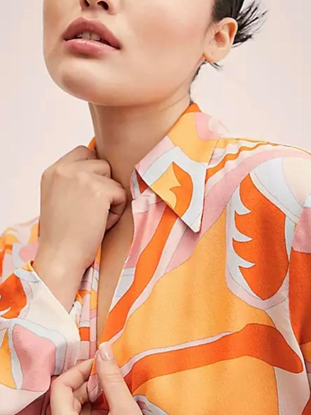 Rachel Zoe Modern Art Deco Bright Pastels Orange Button Down Blouse M